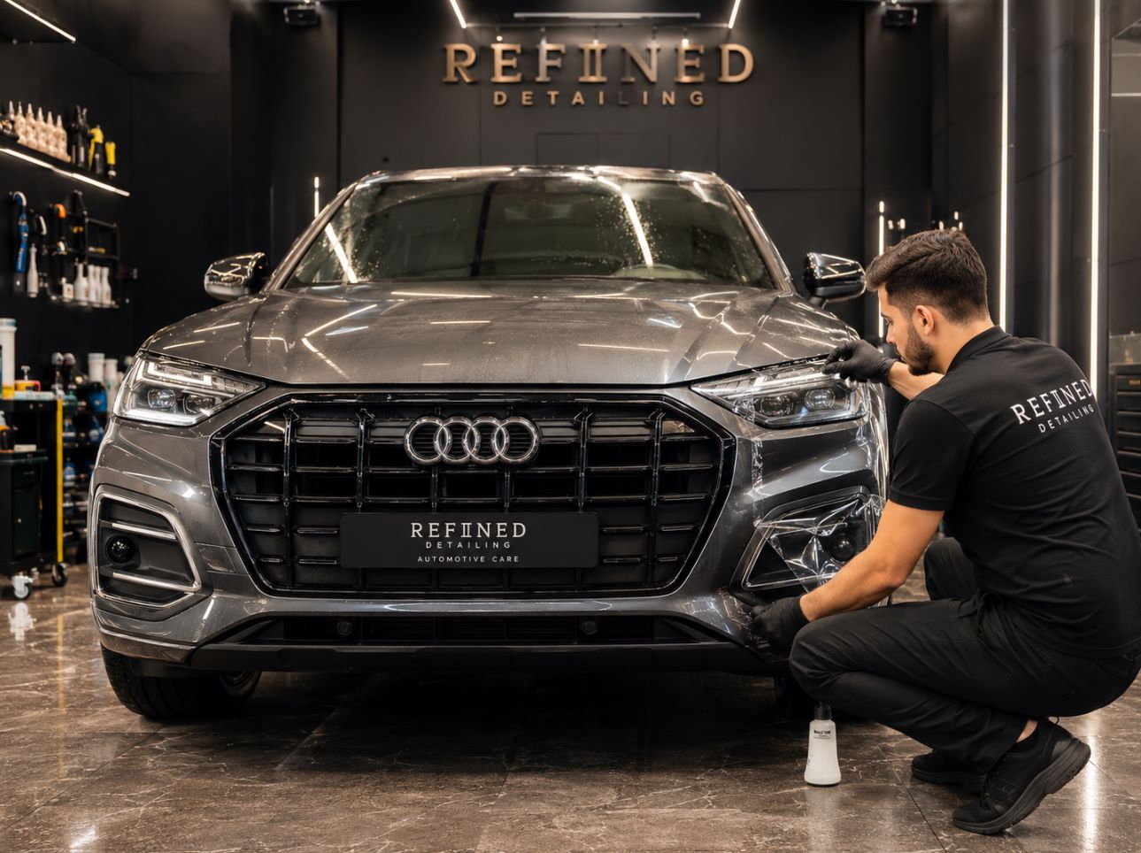 Бронирование всей оптики Audi, включая ПТФ