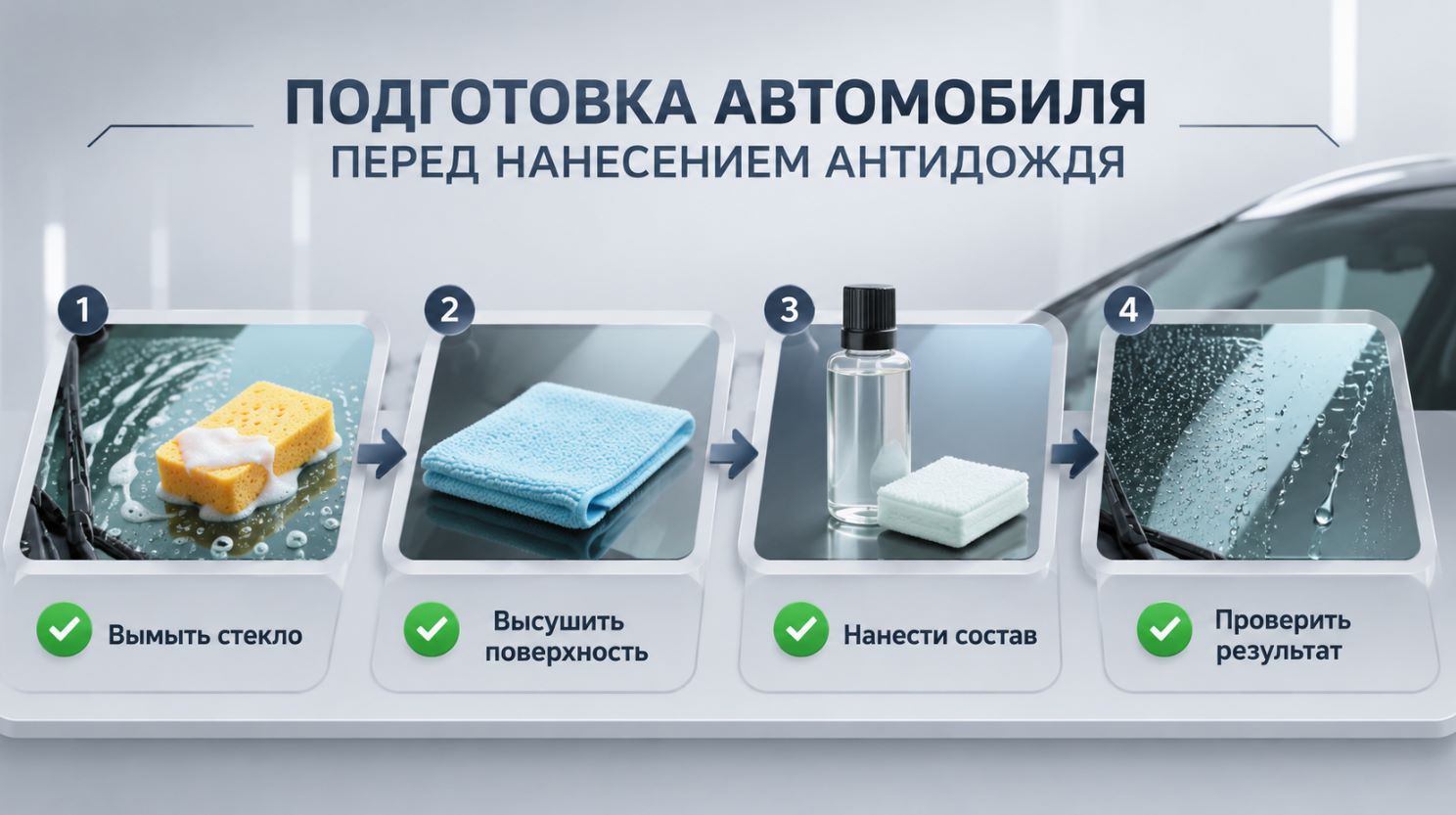 Чек лист подготовки автомобиля перед нанесением антидождя