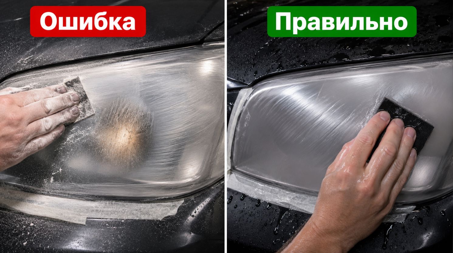 Ошибка при шлифовке фары: сухая обработка против мокрой с водой