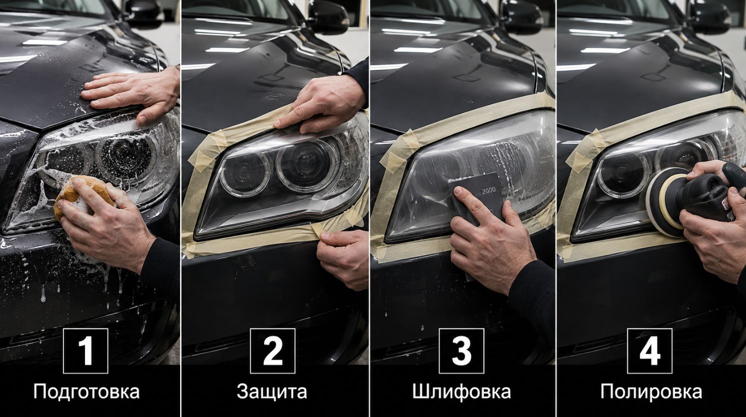 Этапы полировки автомобильных фар своими руками
