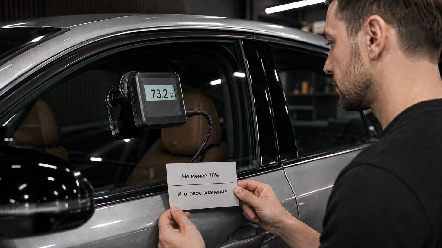 Проверка светопропускаемости автомобильного стекла прибором