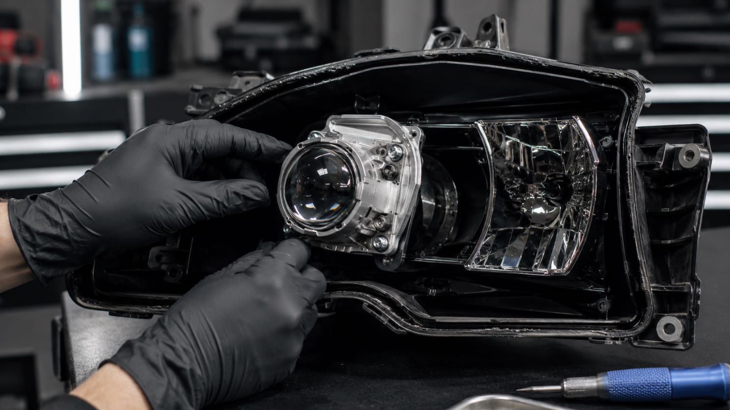 Установка новой линзы в фару автомобиля
