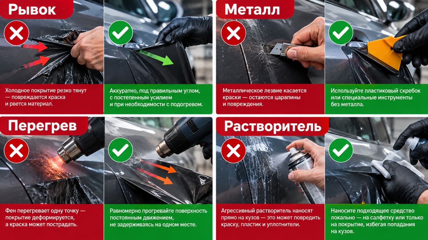 Распространенные ошибки при снятии пленки с автомобиля
