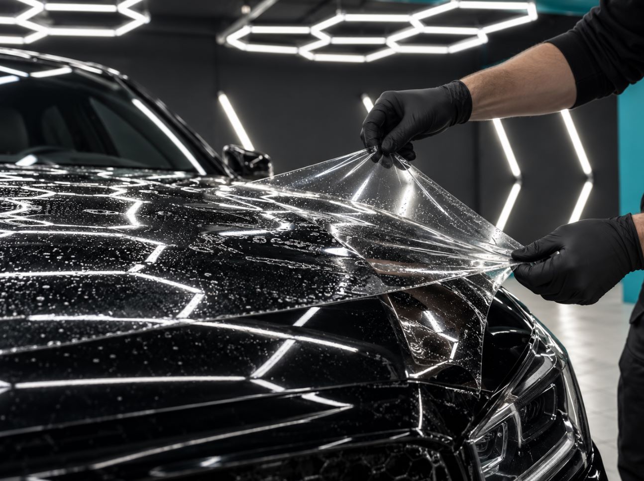 Прозрачная полиуретановая PPF-плёнка на капоте автомобиля