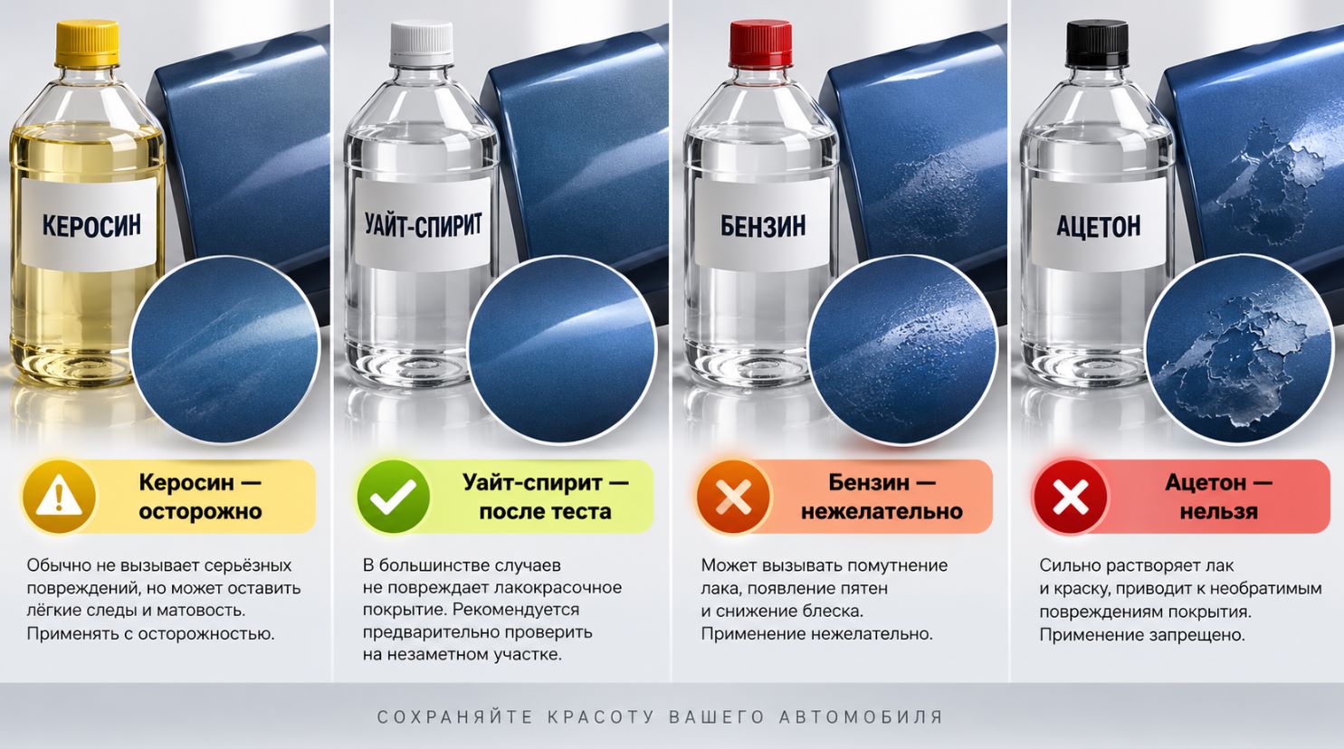 Сравнение растворителей для удаления битума с автомобиля
