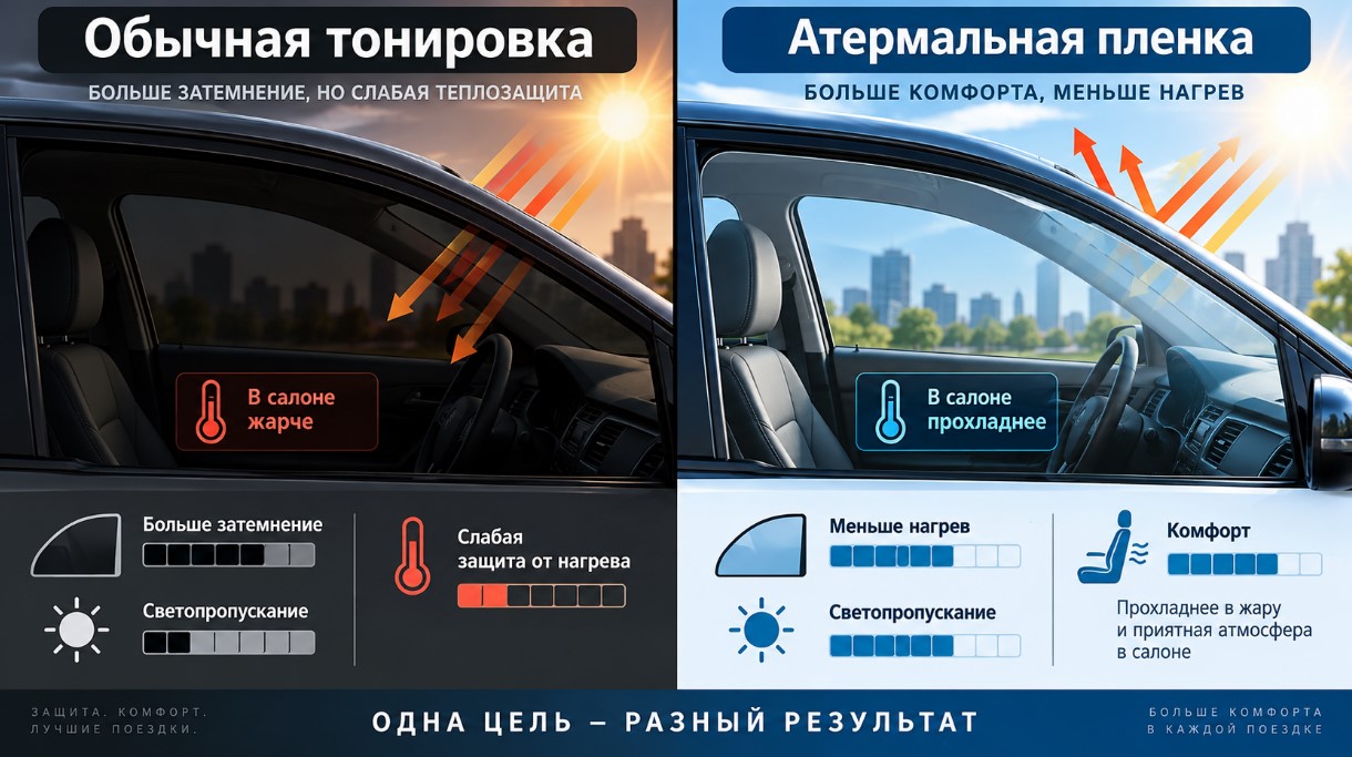Сравнение атермальной пленки и обычной тонировки автомобиля
